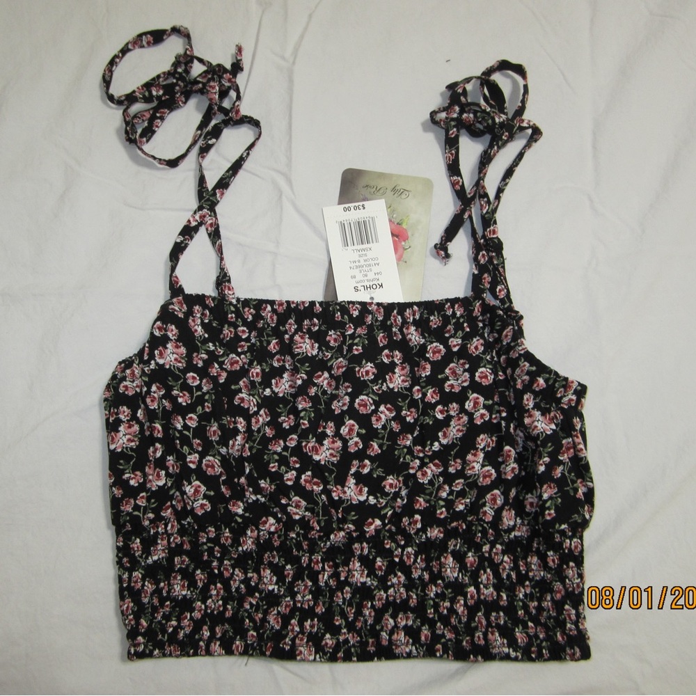 Brand new XS black tank top with red roses from Lily Rose.
